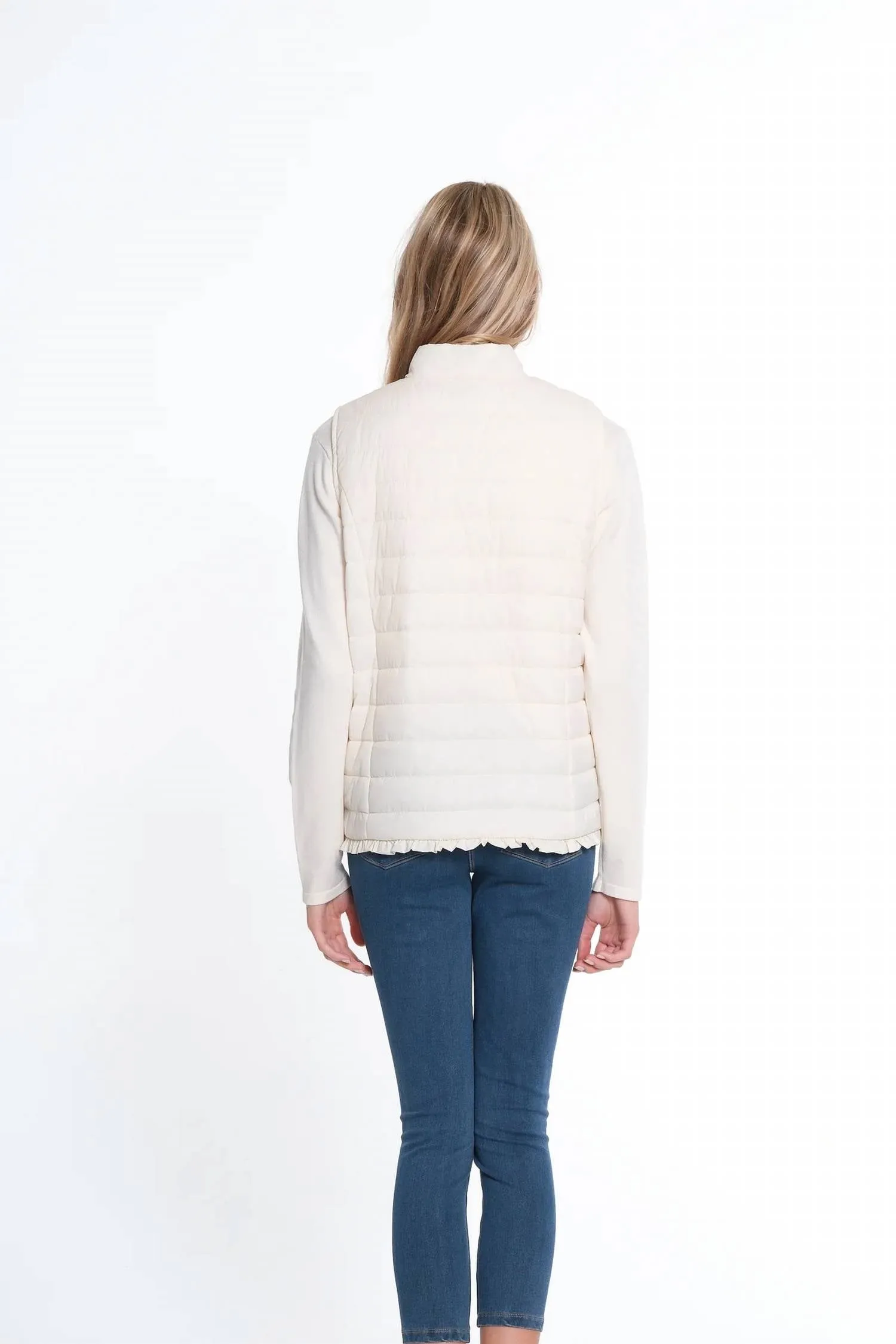 Zip Thru Collar Zip Pocket Quilted Vest In Winter White